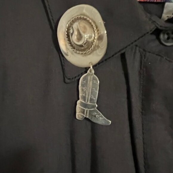 Vintage 90s Sterling Silver Cowboy Hat and Boot Brooch/Pin - Picture 2 of 7